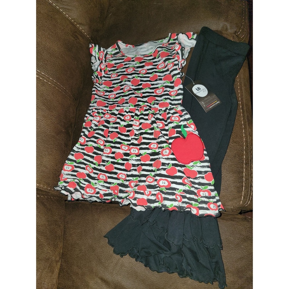 Unique baby shop back to school apple dress and leggings size 10 nwt